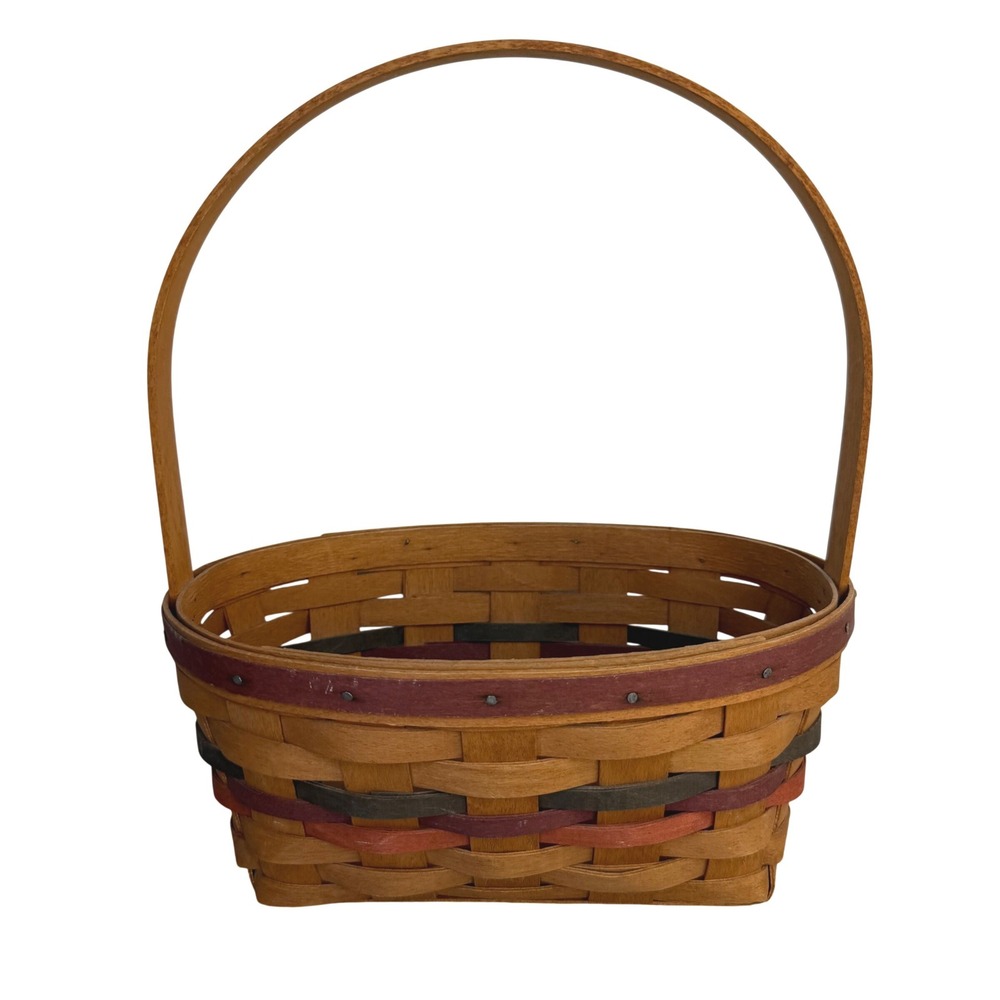 Longaberger 1992 Oval Easter Basket Stained Purple Blue Pink Splint Cottagecore